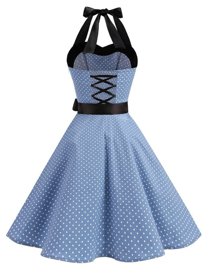 Vintage 1950s Cocktail Dress - Retro Halter Swing Dress for Party & Wedding