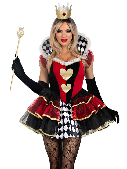 Queen of Hearts Halloween Costume Set - 2 Piece Adult Women's Outfit