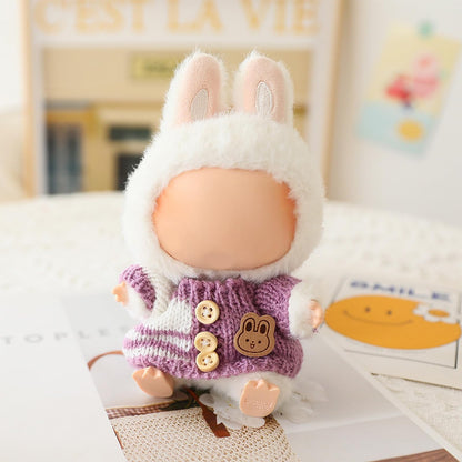 3 Piece Handmade Crochet Outfit for 17cm Dolls - Heart Sweater Hat & Bag Set