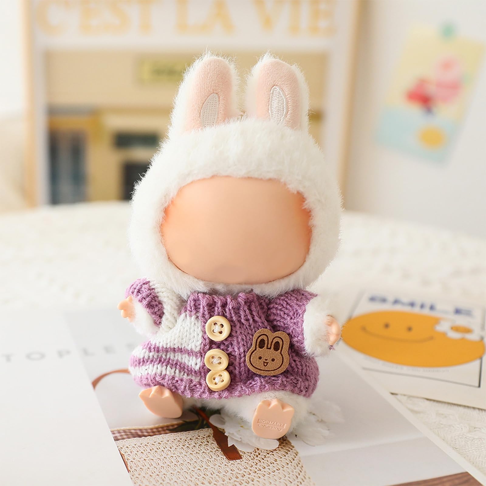 3 Piece Handmade Crochet Outfit for 17cm Dolls - Heart Sweater Hat & Bag Set