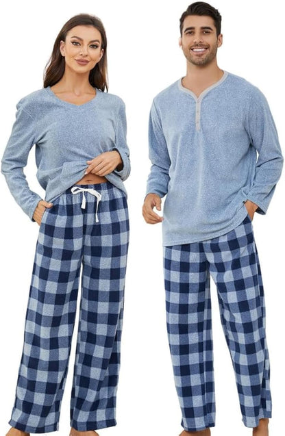 U2SKIIN Couple Pajama Sets, Plaid Pajama Set for Men and Women Soft Warm Pjs Set