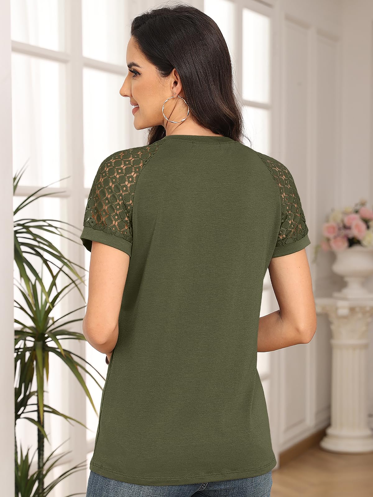 Women's Summer Lace Top Short Sleeve Business Casual Blouse