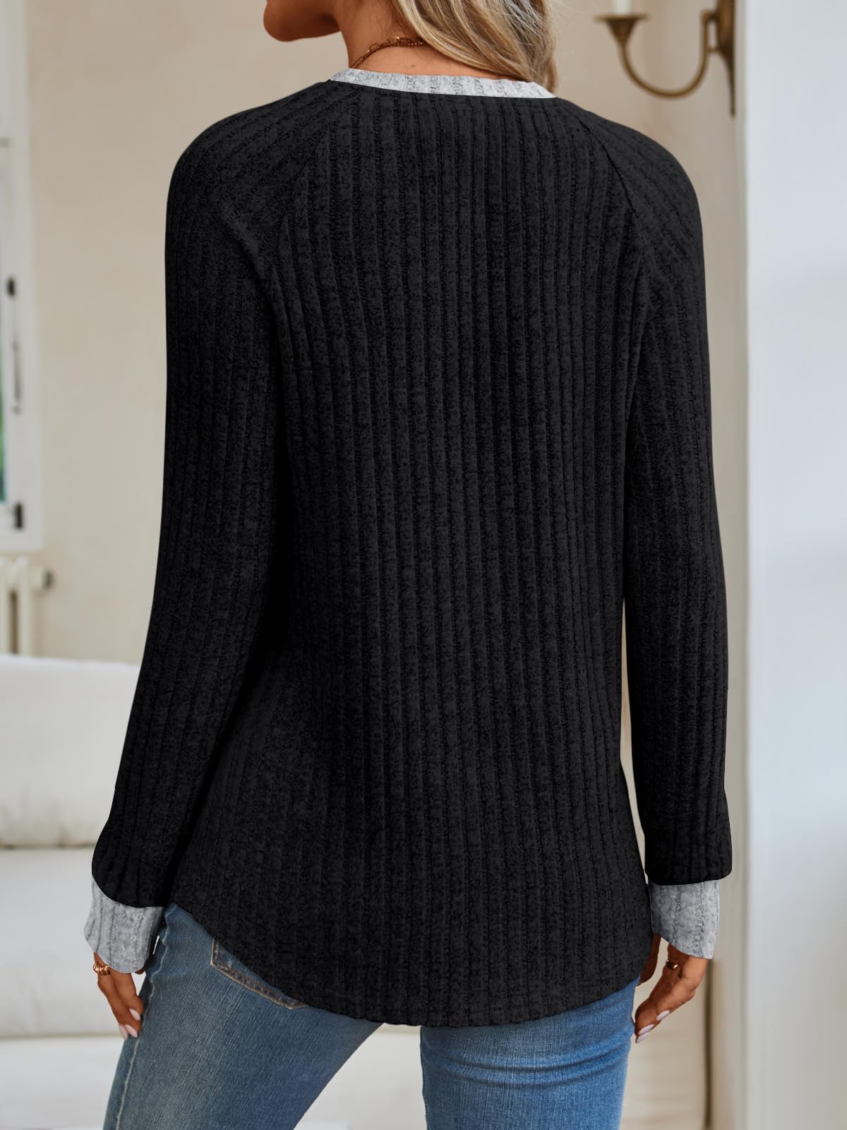 Women's Long Sleeve Tunic Tops - Dressy Casual Color Block Sweaters