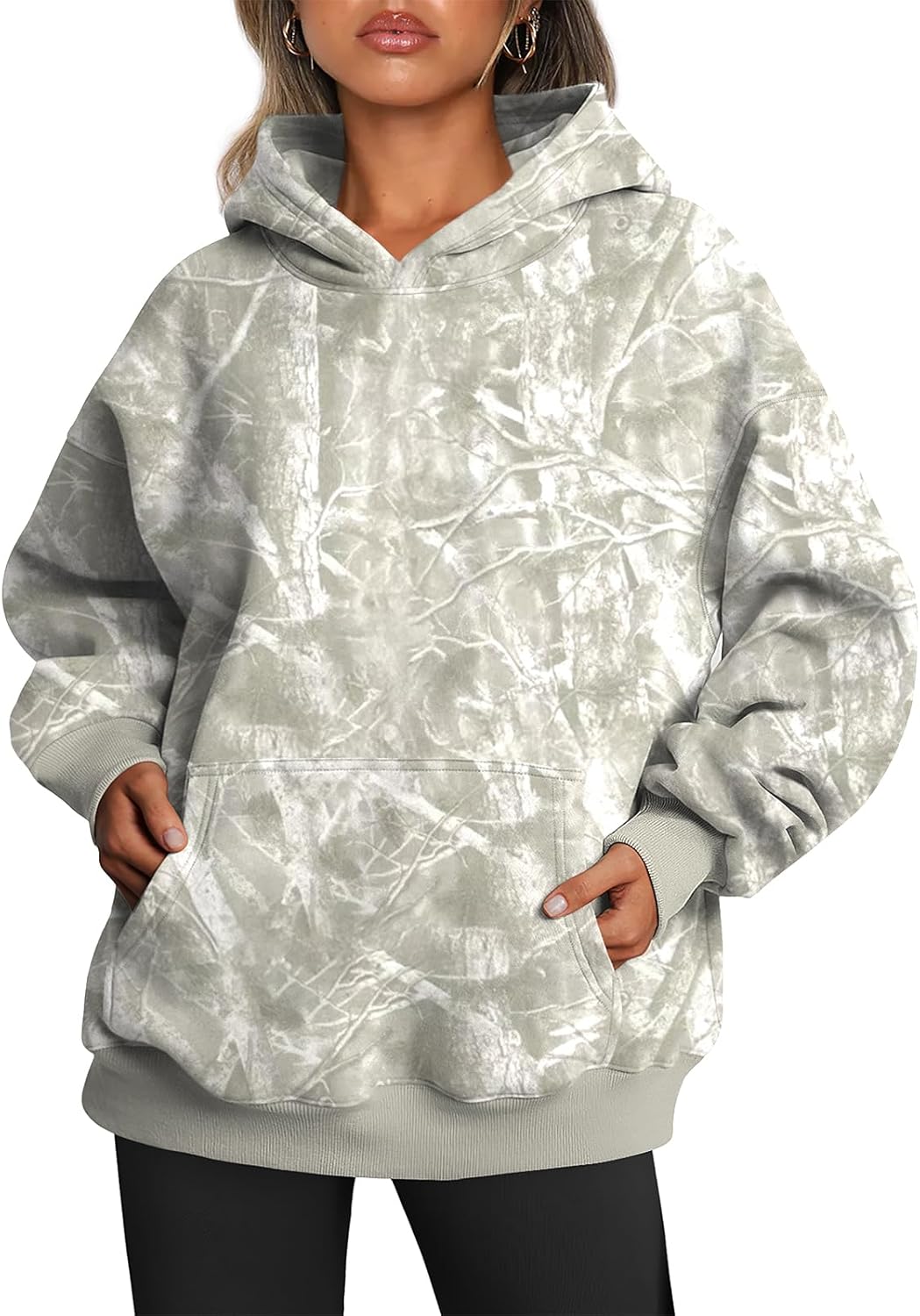 Oversized Fleece Hoodie - Thick Pullover Sweatshirt for Fall & Winter Camo Lightgreen