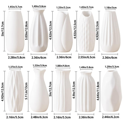 White Ceramic Bud Vases Set of 10 - 5 Inch Small Mini Vases for Flowers Centerpieces Decor