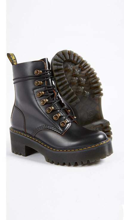 Dr. Martens Women's Leona Leather Heeled Boot, Black Smooth, 8