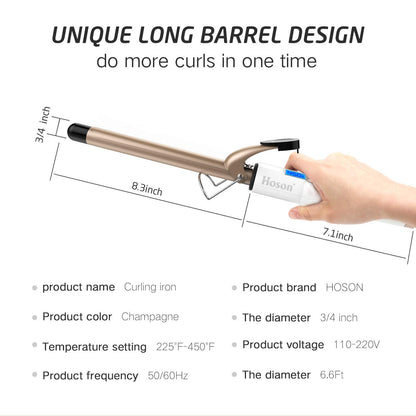 Professional Ceramic Tourmaline Curling Iron 3/4 Inch - Hair Curler with Heat Protection