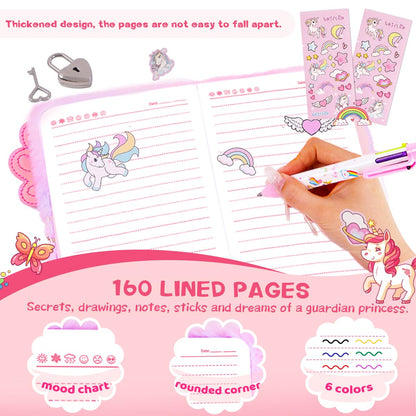 Girls Heart Diary with Lock and Keys - Cute Plush Secret Journal Notebook Gift Ages 6-8