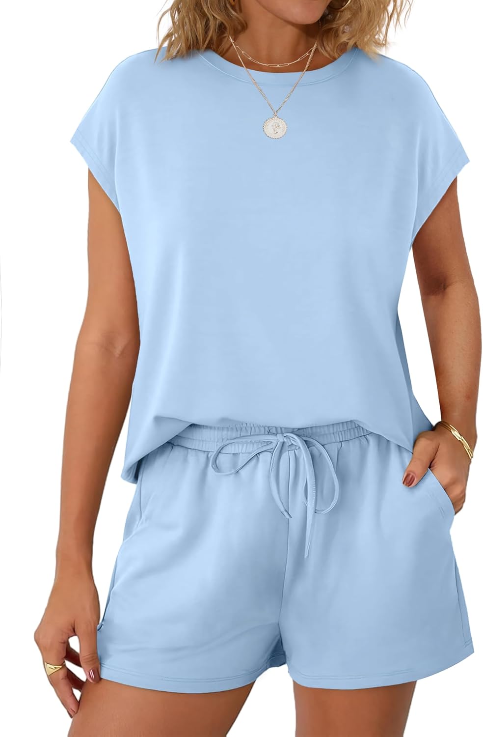 Women's 2 Piece Summer Lounge Set Crew Neck Short Sleeve Tracksuit