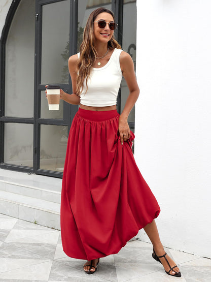 Bubble Skirt with Pockets - Elastic Waist Y2K A-Line Long Skirt for Women
