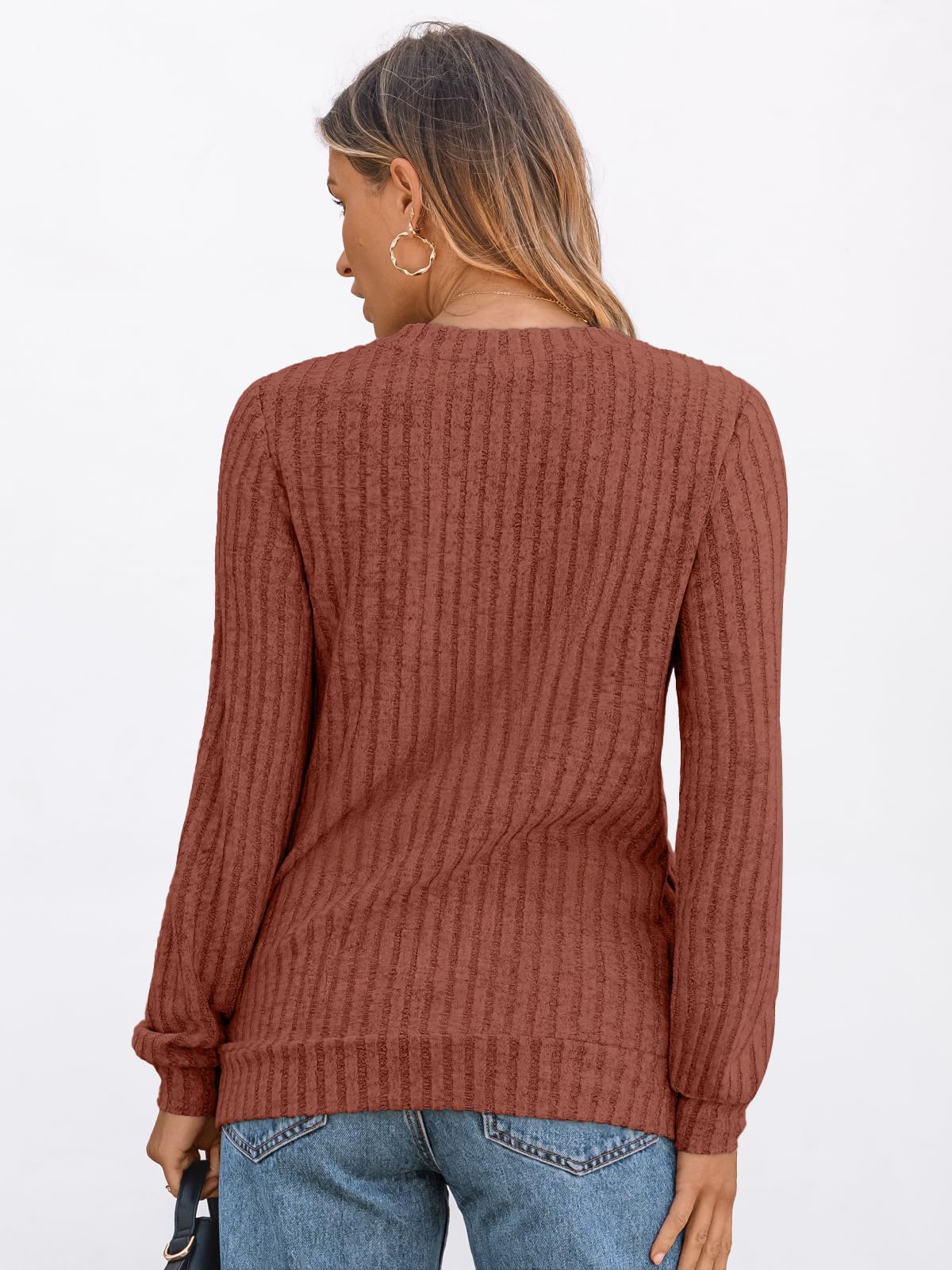 V Neck Long Sleeve Sweater for Women - Loose Fit Tunic Top for Fall & Winter