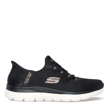 Skechers Women's Hands Free Slip-ins Summits Classy Night Sneaker, Black Rose Gold, 8