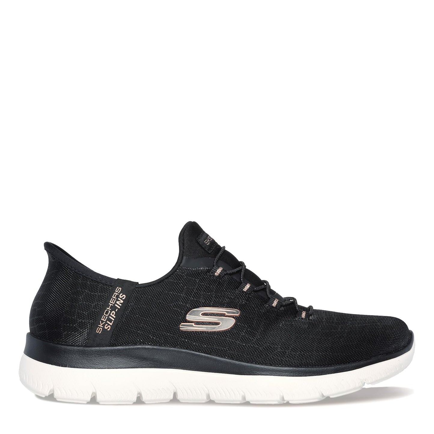 Skechers Women's Hands Free Slip-ins Summits Classy Night Sneaker, Black Rose Gold, 8