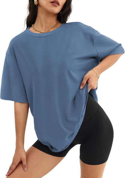 Women's Oversized T Shirts - Loose Fit Crewneck Short Sleeve Casual Tops