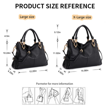 Women Genuine Leather Handbag - Soft Satchel Tote Shoulder Bag with Adjustable Strap