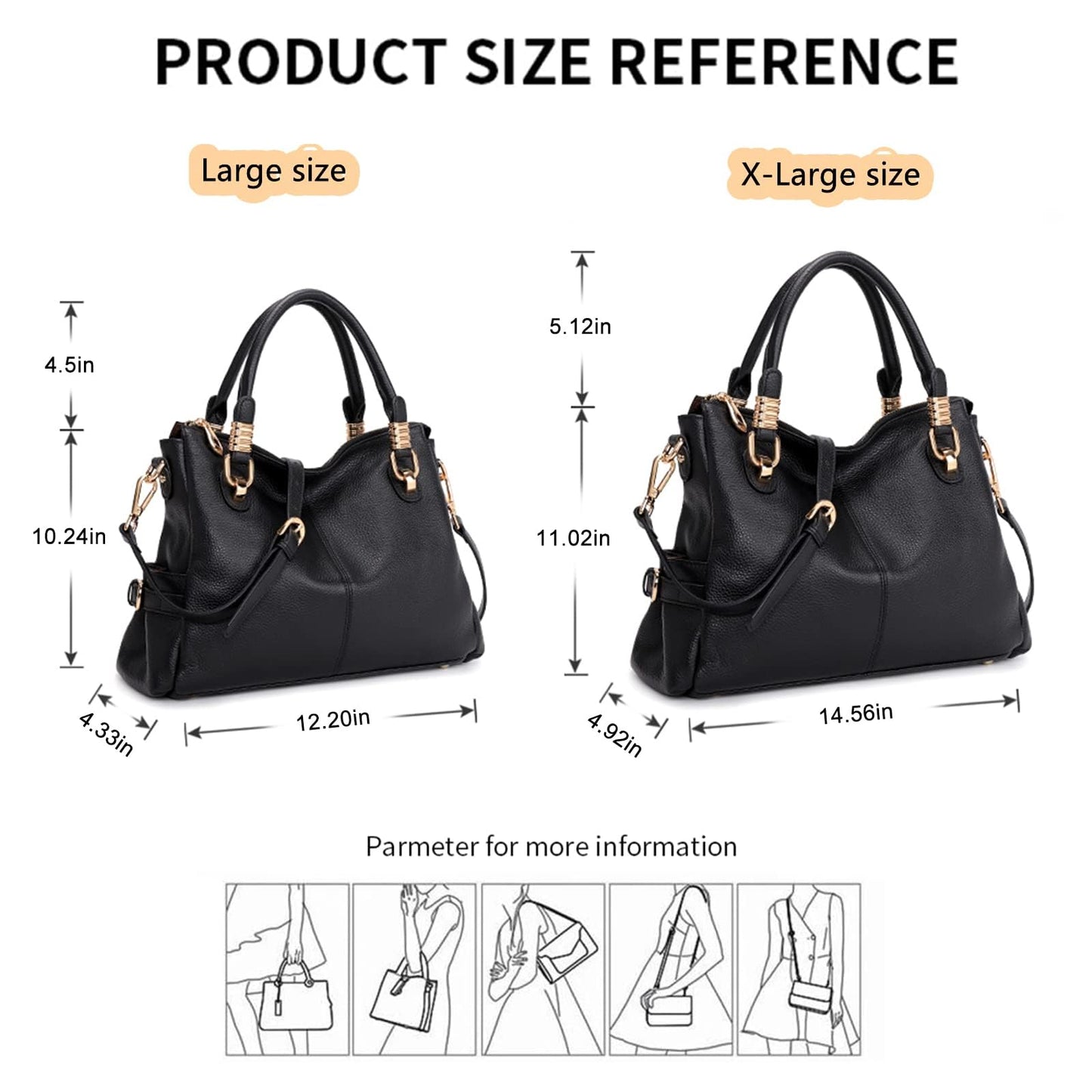 Women Genuine Leather Handbag - Soft Satchel Tote Shoulder Bag with Adjustable Strap