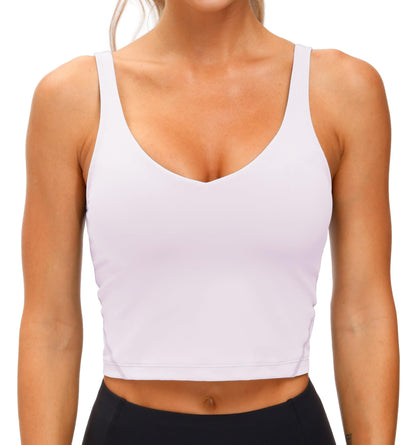 Longline Sports Bra Women Wirefree Padded Medium Support Workout Bra Pink Purple