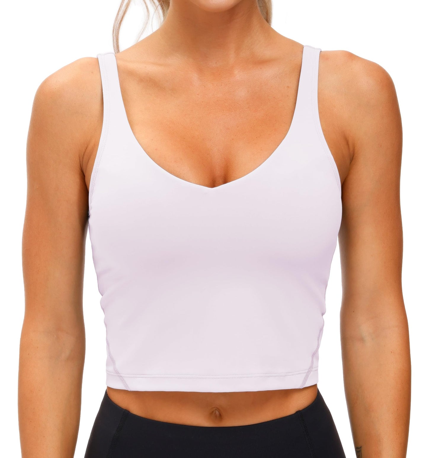 Longline Sports Bra Women Wirefree Padded Medium Support Workout Bra Pink Purple