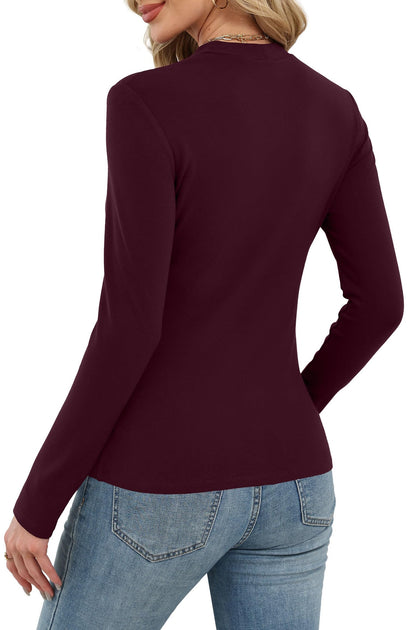 Women's Long Sleeve Thermal Shirt - Fleece Mock Neck Slim Fit Top