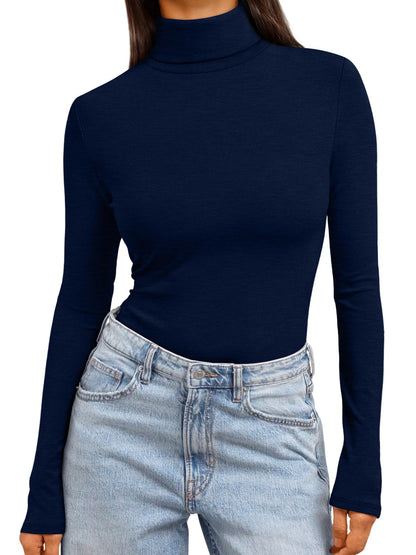 Women's Turtleneck Long Sleeve Shirts - Basic Thermal Underwear Tops Navy