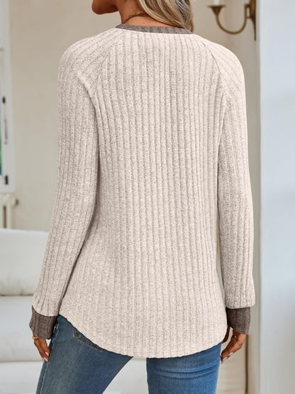 Women's Long Sleeve Tunic Tops - Dressy Casual Color Block Sweaters