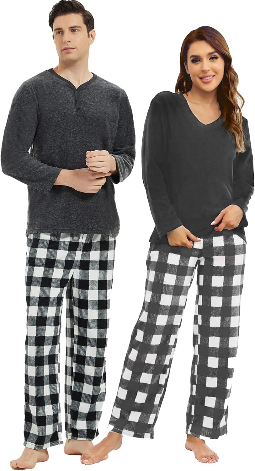 U2SKIIN Couple Pajama Sets, Plaid Pajama Set for Men and Women Soft Warm Pjs Set