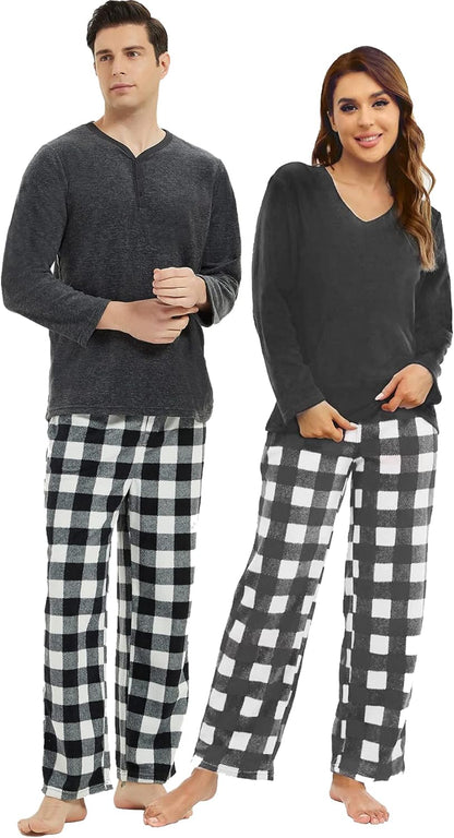 U2SKIIN Couple Pajama Sets, Plaid Pajama Set for Men and Women Soft Warm Pjs Set