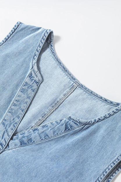 Wash Notched Sleeveless Mini Denim Dress