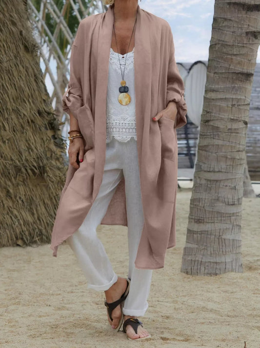 Plus Size Lightweight Open Front Cardigan with Pockets Dusty Pink