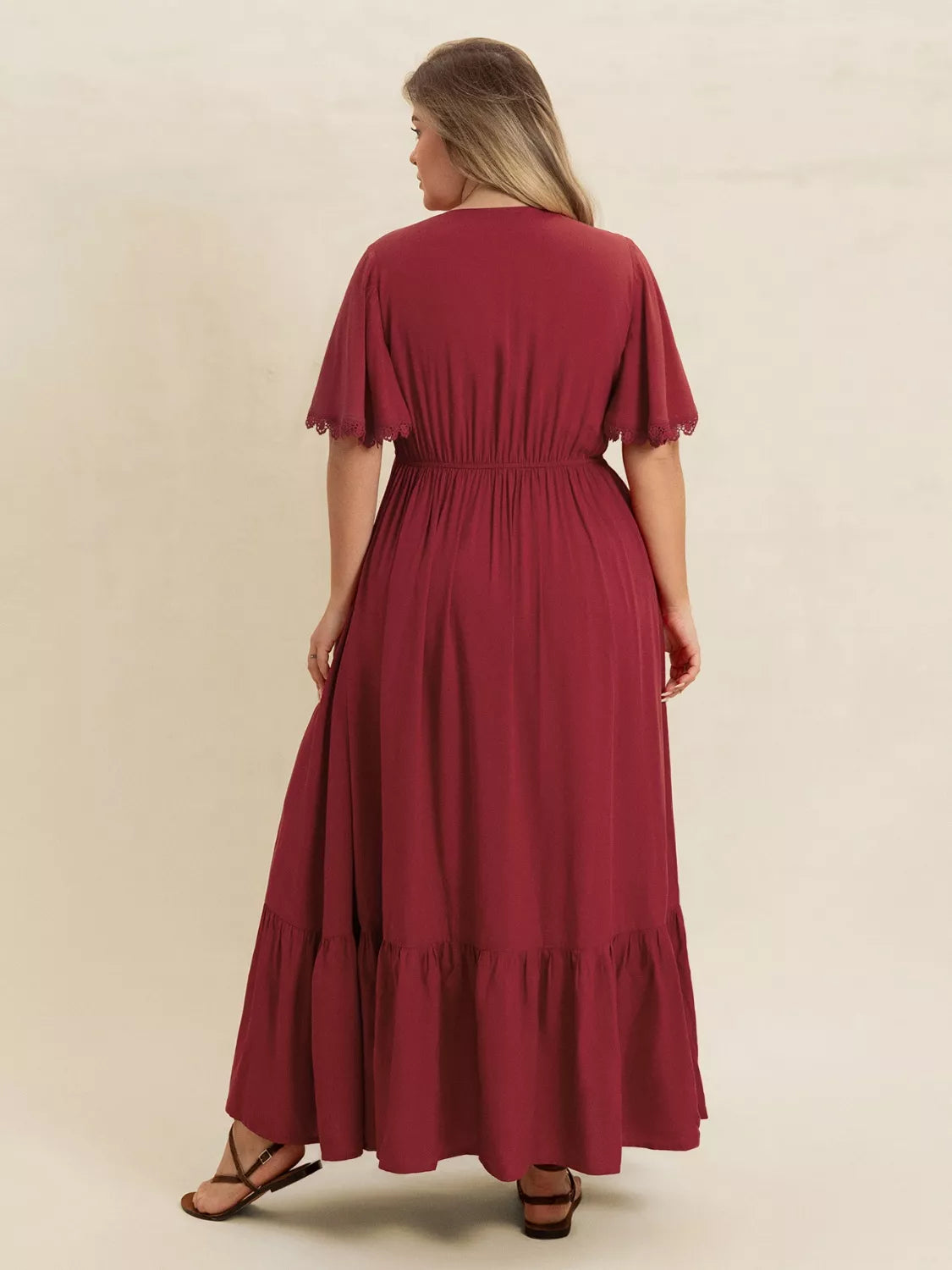 Plus Size Lace Detail Flutter Sleeve Maxi Dress
