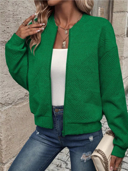 Texture Zip-Up Bomber Jacket Green