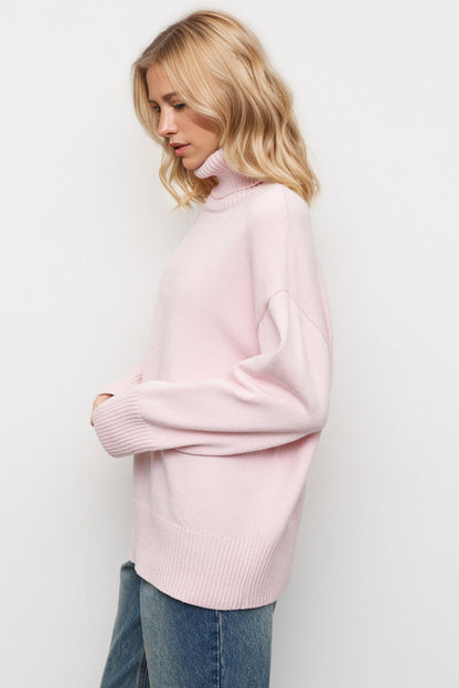 Back To School Sweater - Basic Bae Turtleneck Dropped Shoulder Long Sleeve Sweater