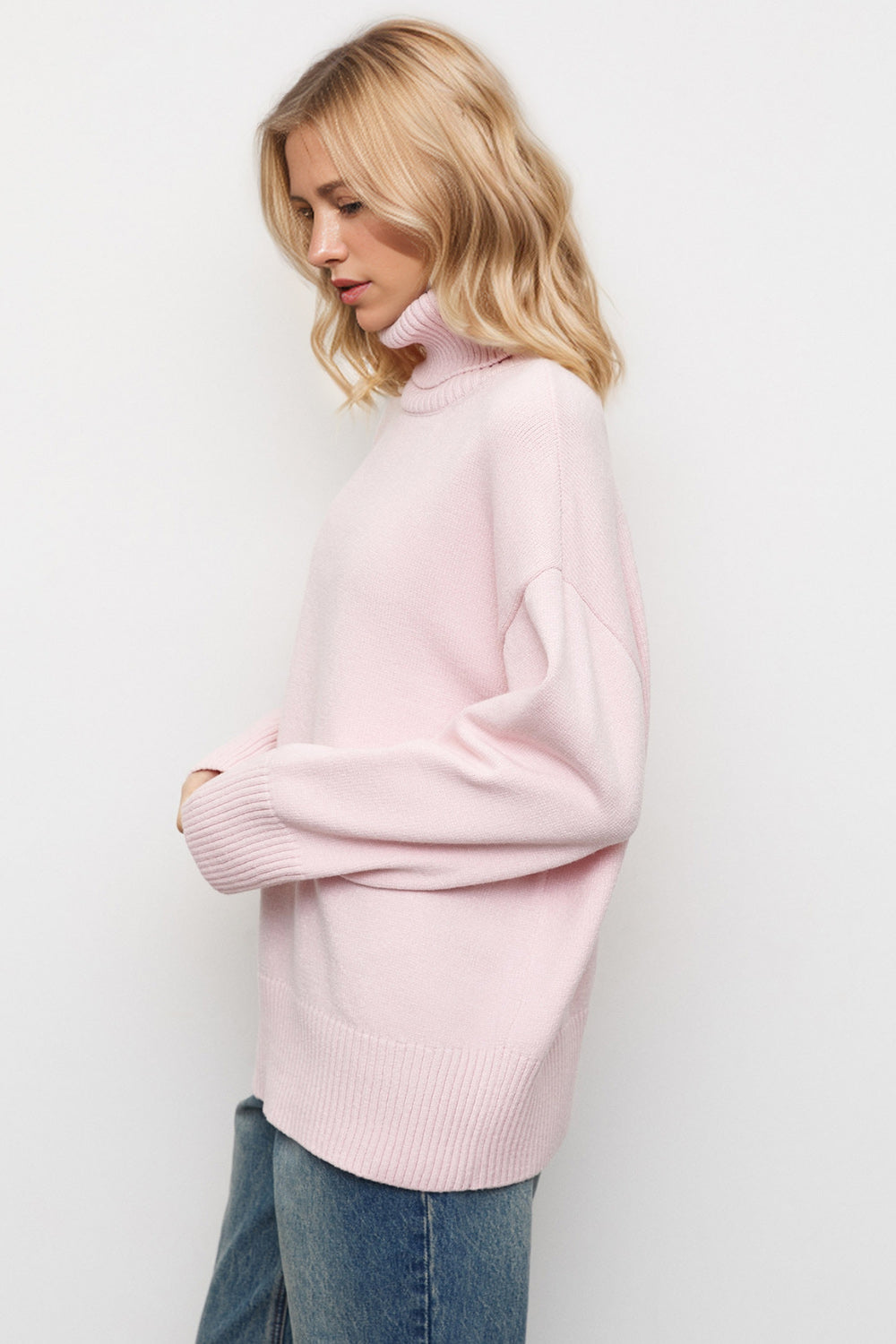 Back To School Sweater - Basic Bae Turtleneck Dropped Shoulder Long Sleeve Sweater