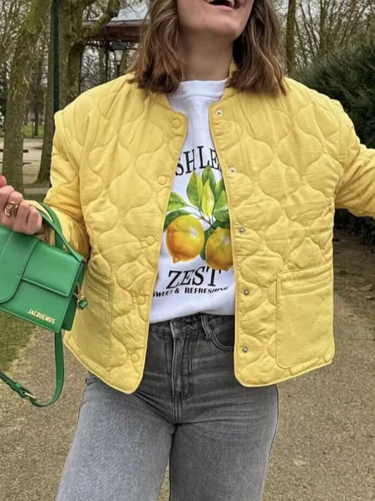 Quilted Lightweight Snap Down Puffer Jacket Yellow