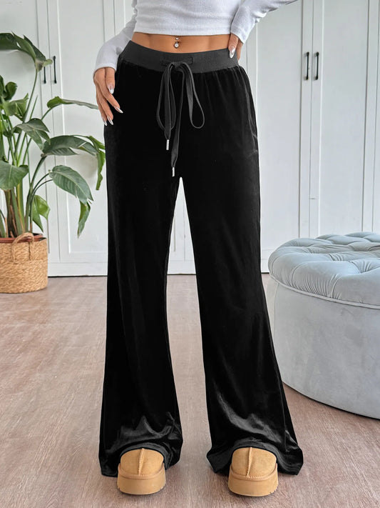 Wide-Leg Drawstring Pants Black