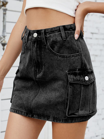 Cargo Denim Skirt Black