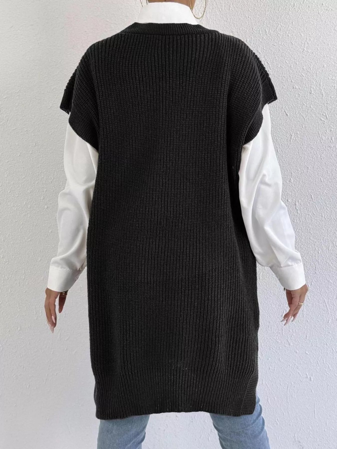 Slit V-Neck Sweater Dress