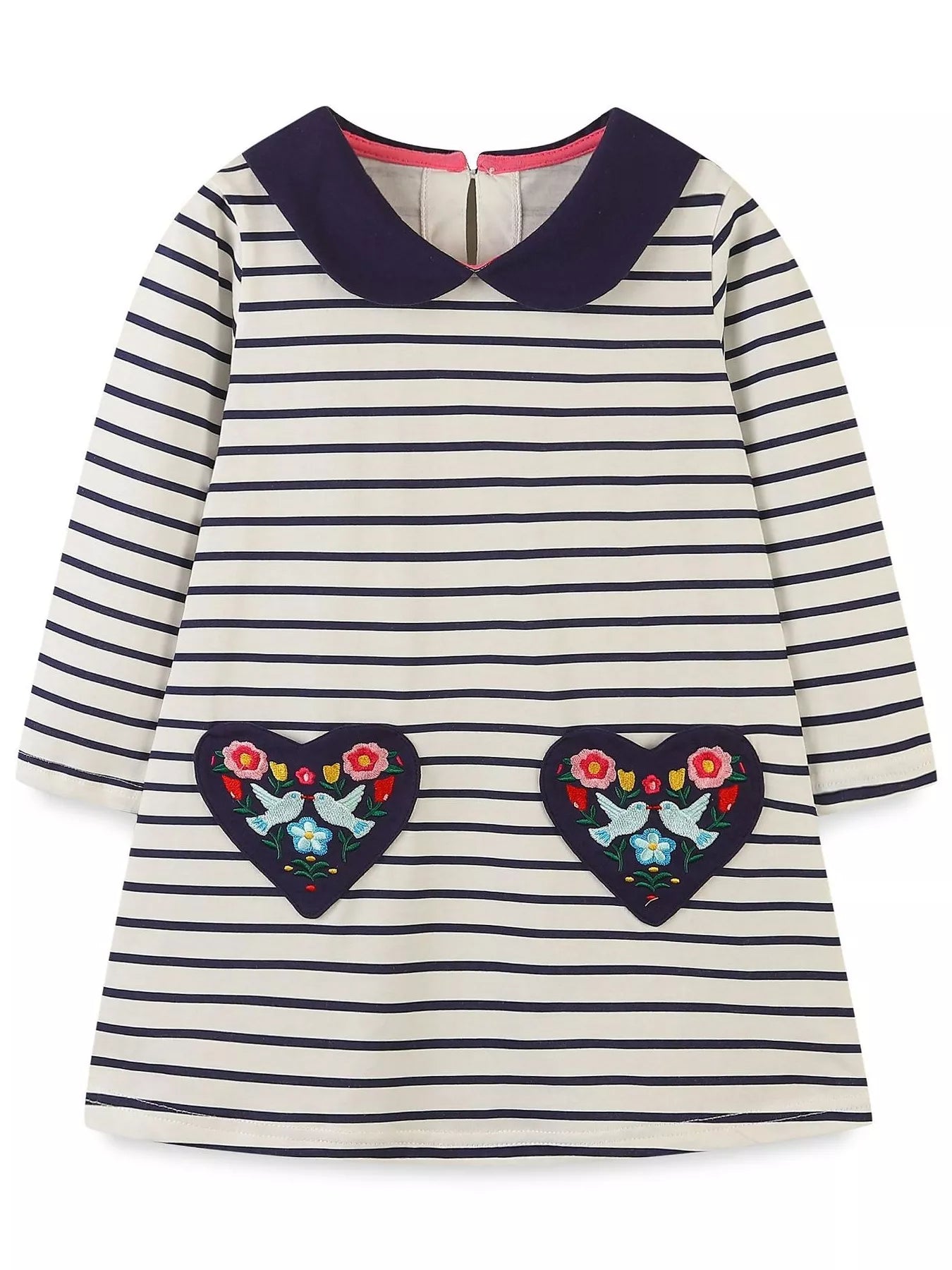 Children's Embroidered Striped Long Sleeve Dress