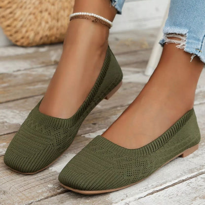 Square Toe Slip-Ons Olive Green