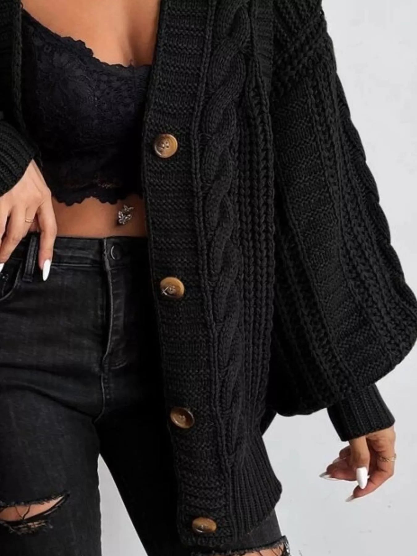 Chunky Knit Cable Knit Button-Up Cardigan