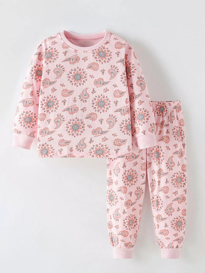 Children's Printed Long Sleeve Pajama Set Dusty Pink