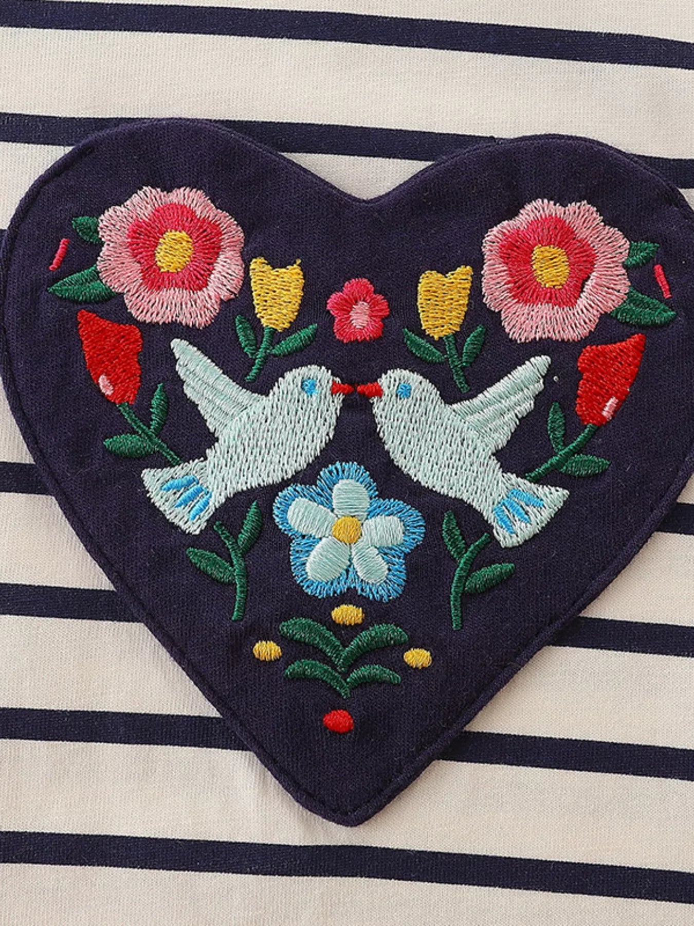 Children's Embroidered Striped Long Sleeve Dress