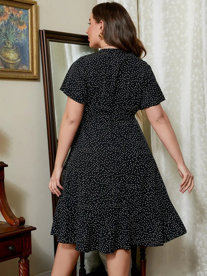 Plus Size Polka Dot Flutter Sleeve Mini Dress