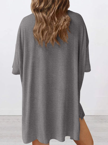 Full Size Oversized Slit Round Neck Top and Shorts Lounge Set Plus Size