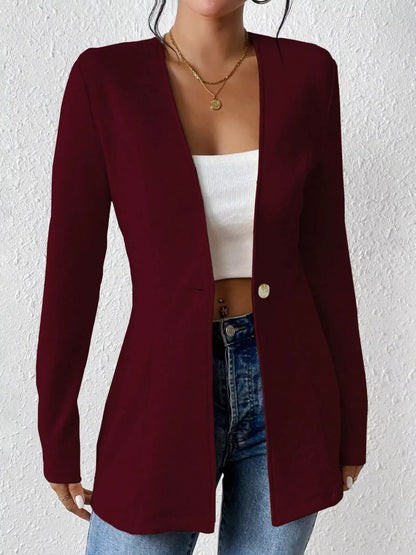 One Button Long Sleeve Blazer Burgundy