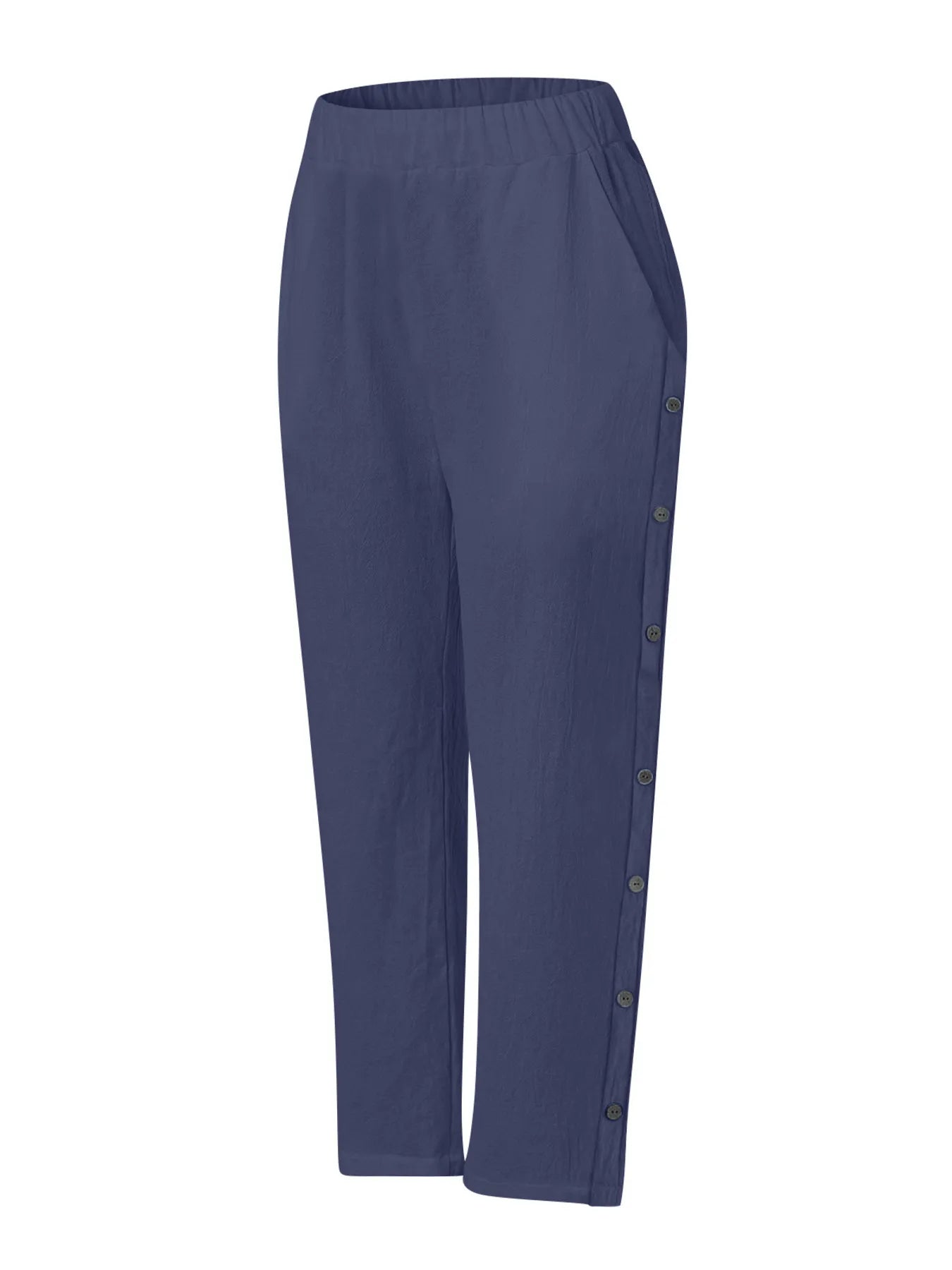 Full Size Side Decor Button Casual Wide Leg Pants Plus Size