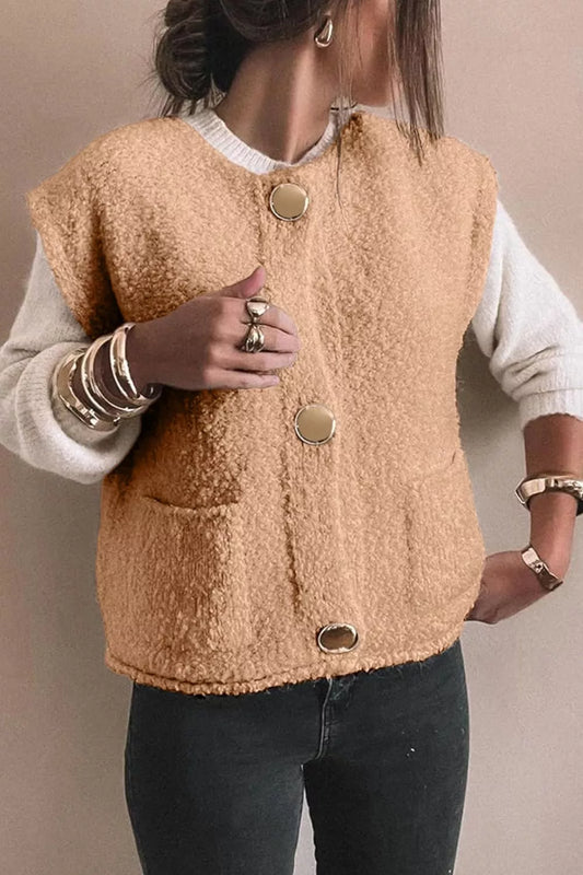 Fleece Button-Down Vest Coat
