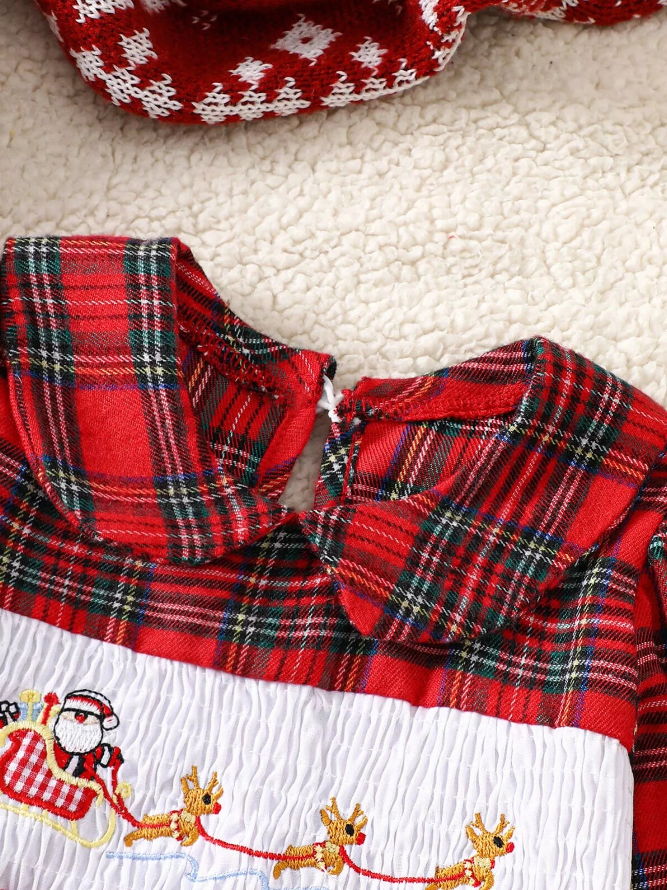 Children's Christmas Plaid Embroidered Smocked Dress