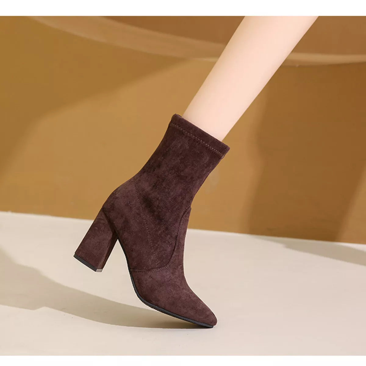 Point Toe Block Heels Boots