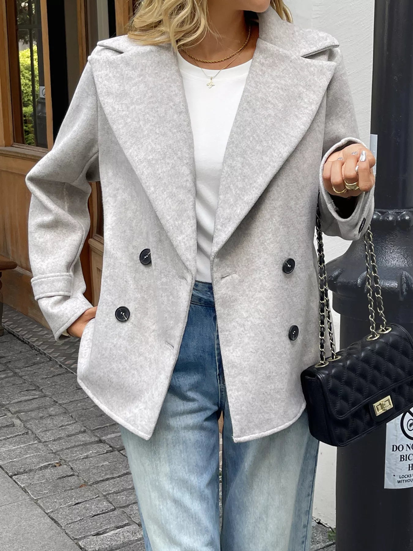 Wool Blend Double-Breasted Jacket Apricot